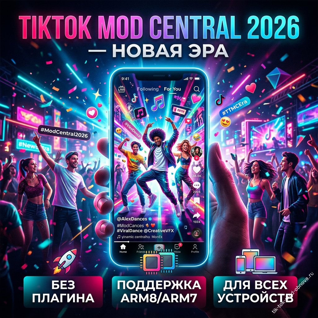 Новая версия TikTok Mod Central 45.4.3 2026: без плагина, совместимость с ARM8 и ARM7