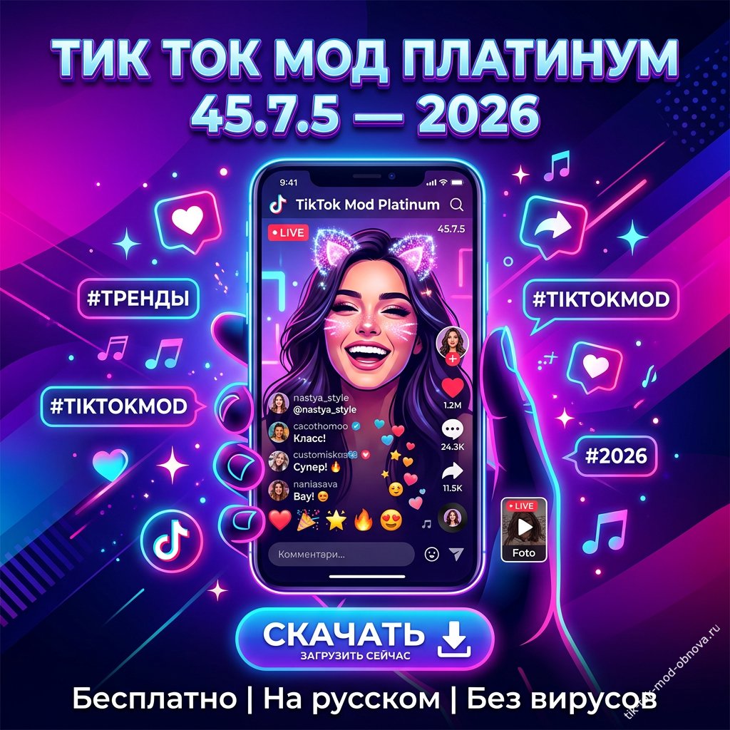 Последняя версия Тик Ток Мод Платинум 45.7.5 2026 скачать на Андроид