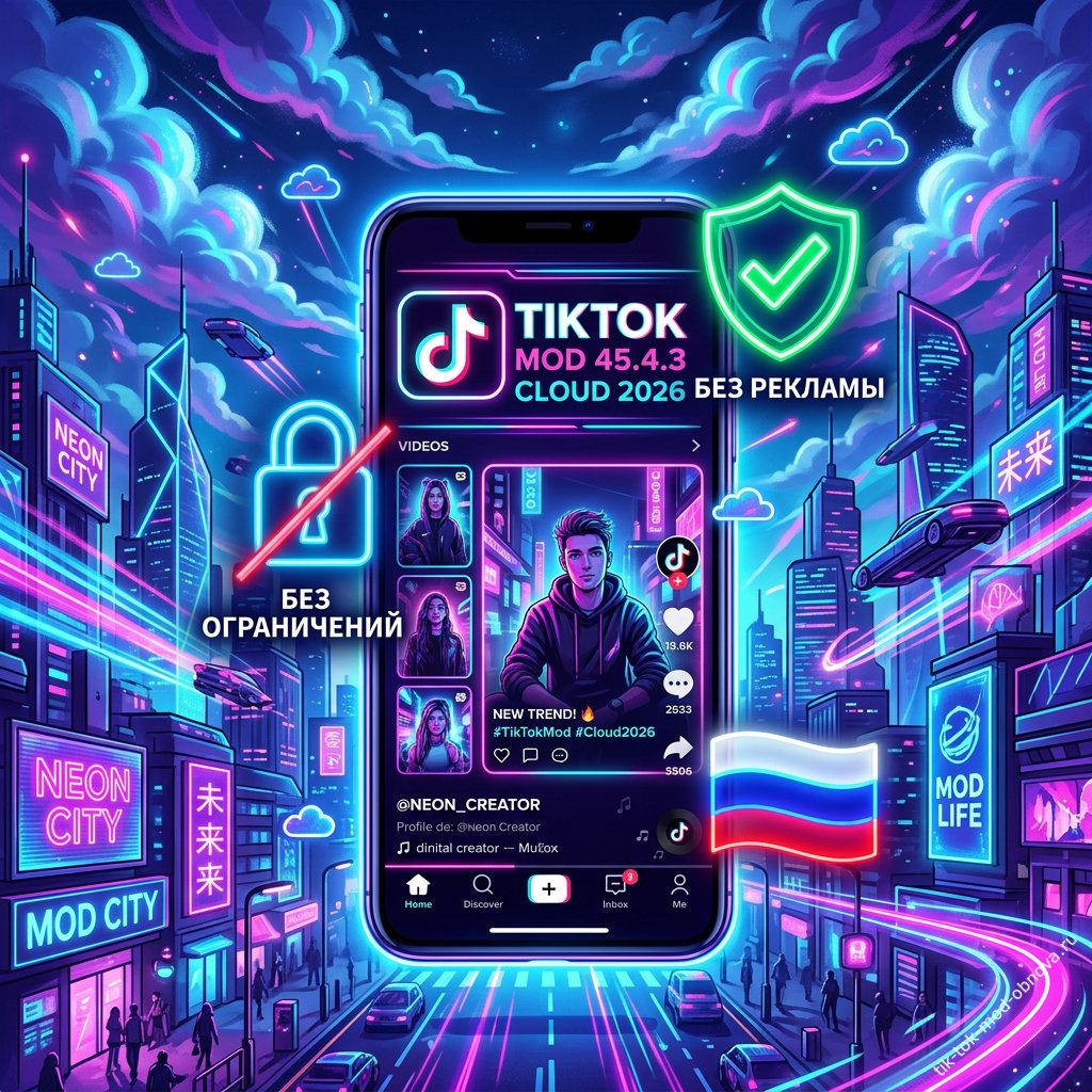 Скачать TikTok Mod 45.4.3 Cloud (2026) для Android — без рекламы и ограничений, доступно в России