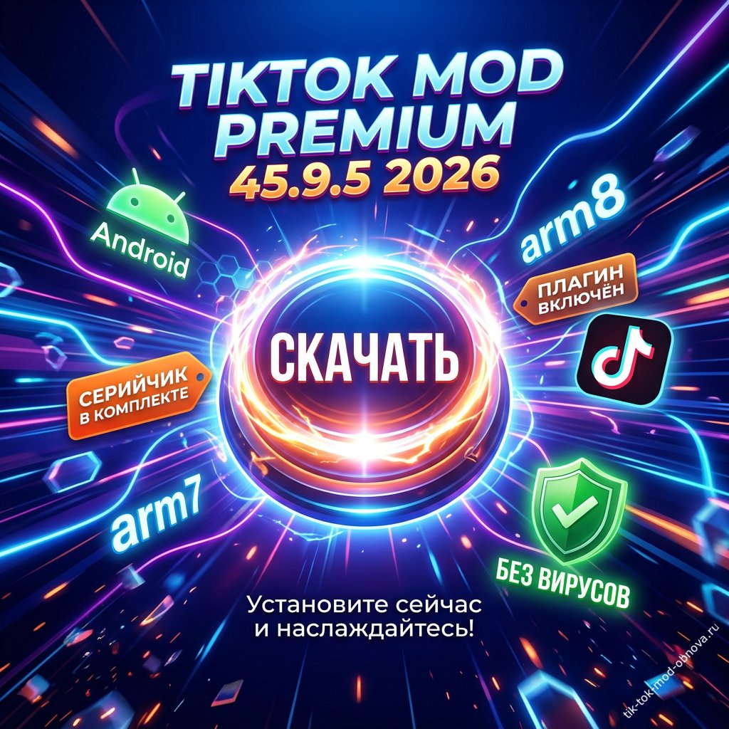Скачивай Тик Ток Мод ПРЕМИУМ 45.9.5: новая версия 2026, arm7/arm8, серийчик и плагин — APK без вирусов